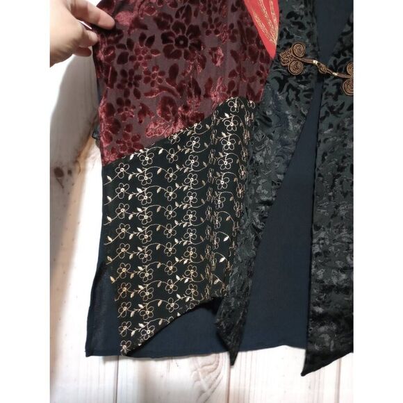 Roamans Kimono Ladies 18W Black Semi Sheer‎ Red Velour - Picture 4 of 7